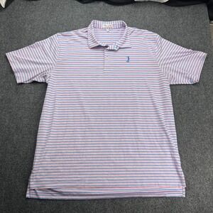 Peter Millar Summer Comfort Golf Performance Striped Blue Pink Polo Shirt